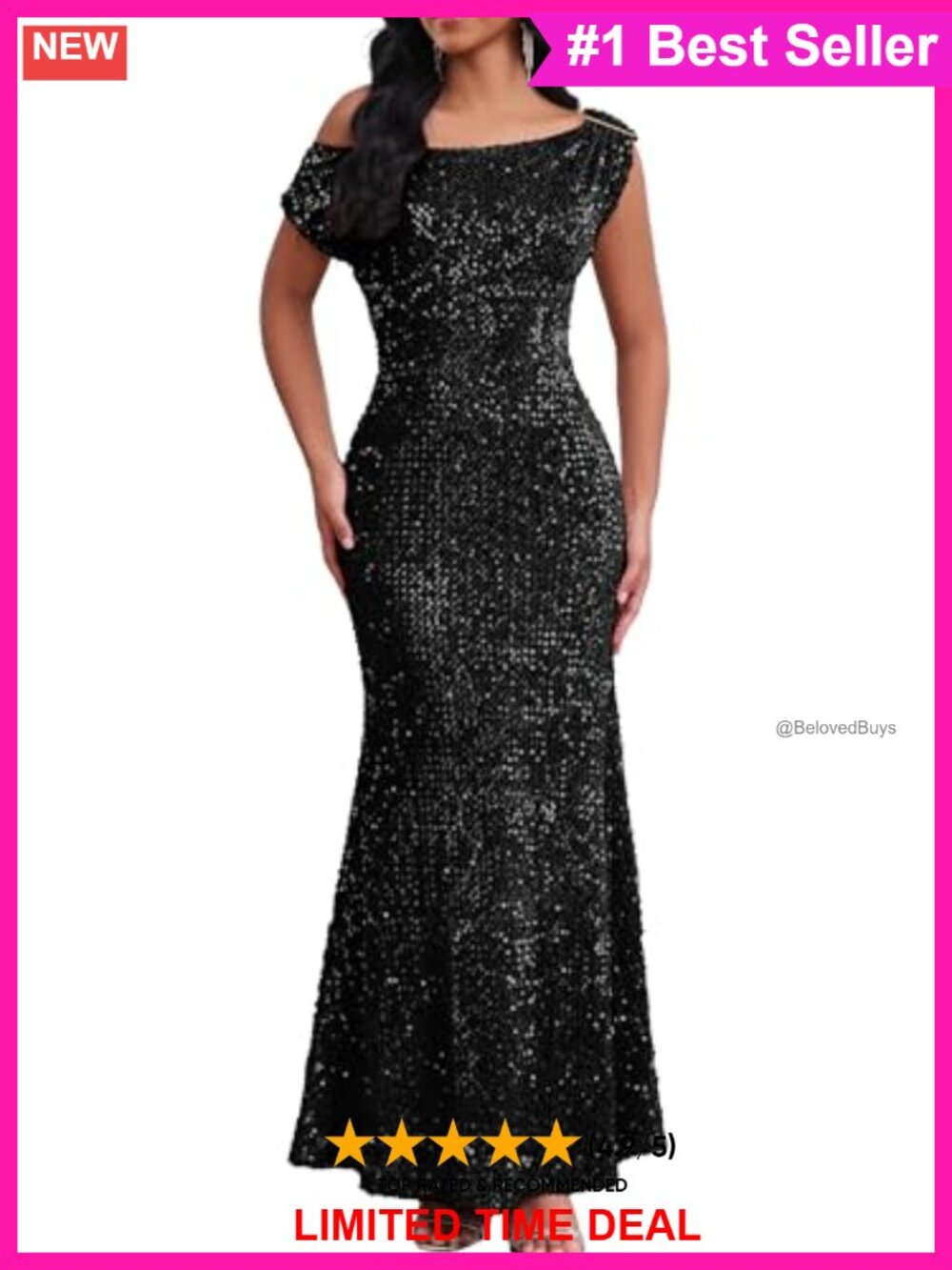 Sequin Oblique Shoulder Mermaid Maxi Dress Short Sleeve Party Gown